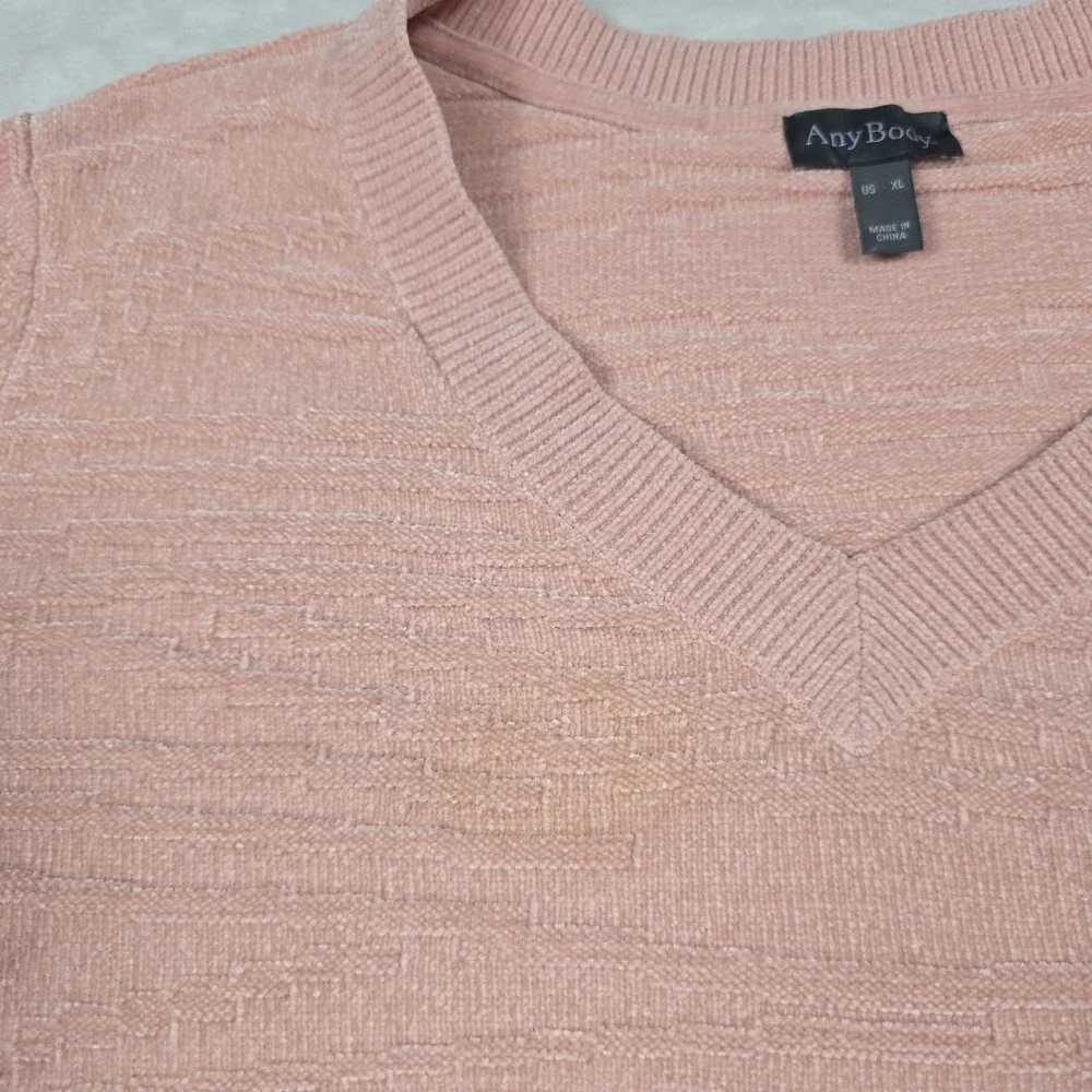 AnyBody Misty Rose‎ Patterned Chenille Slouchy V-Neck Sweater Women's Size XL